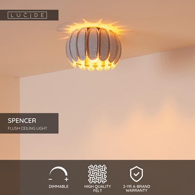 Lucide SPENCER - Flush ceiling light - Ø 30 cm - 1xE27 - Grey